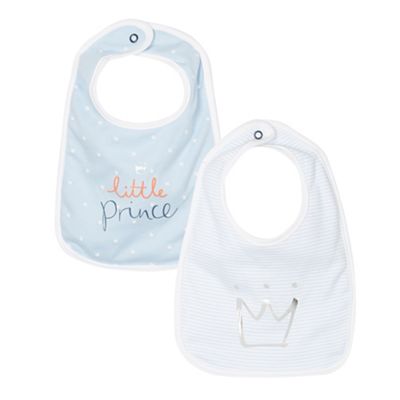 Pack of two babies blue 'Prince' bibs